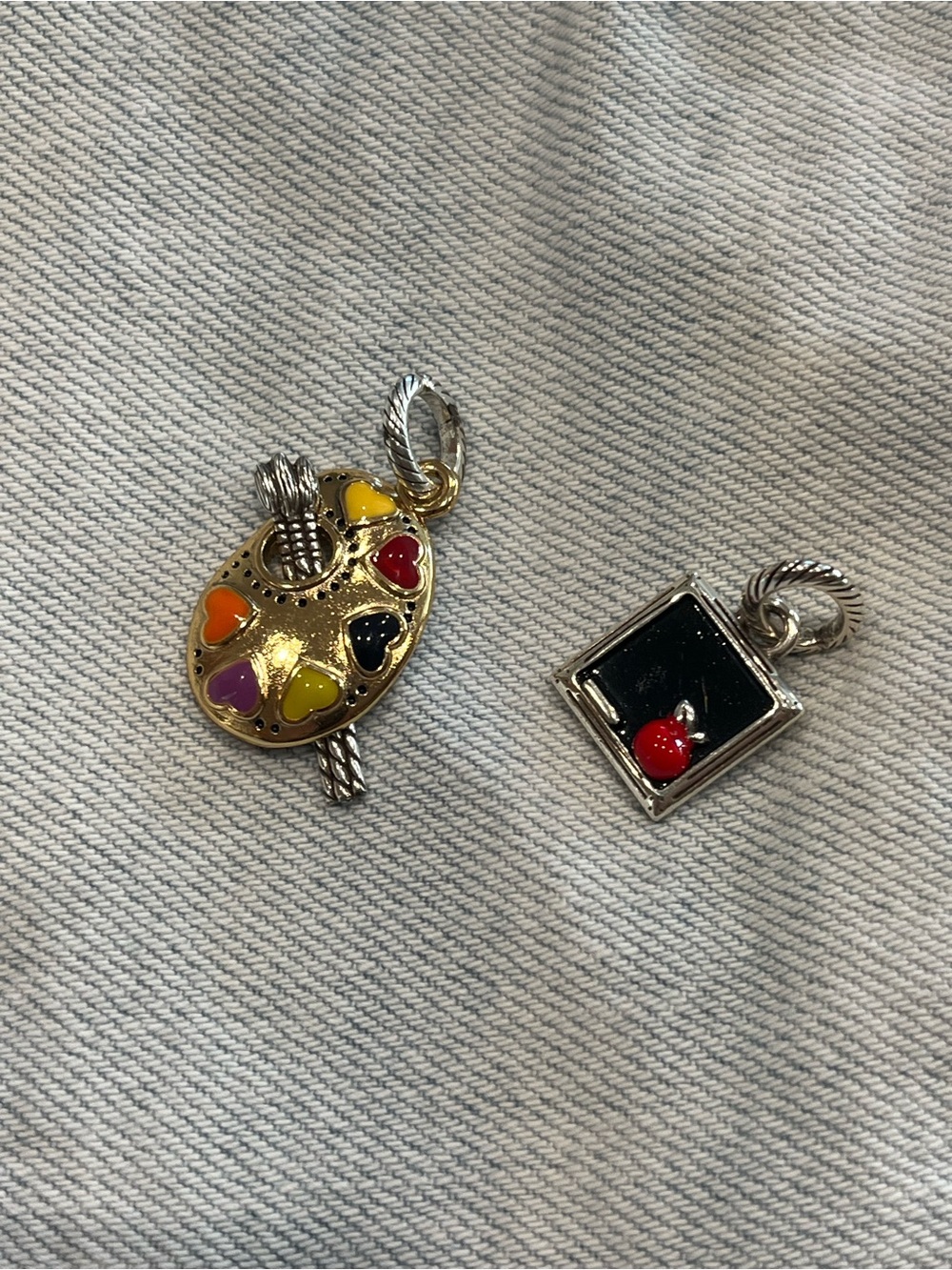 BrightonArtist Palette and Chalkboard Apple Enamel Charms - Colorful Pendant Set